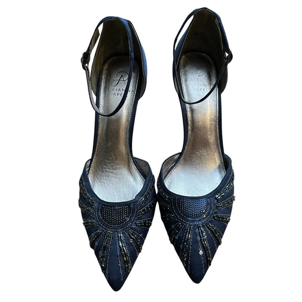 Adrianna Papell Midnight Blue Ankle Strap‎ Heels Sequin Embellishments 9M - Picture 3 of 14